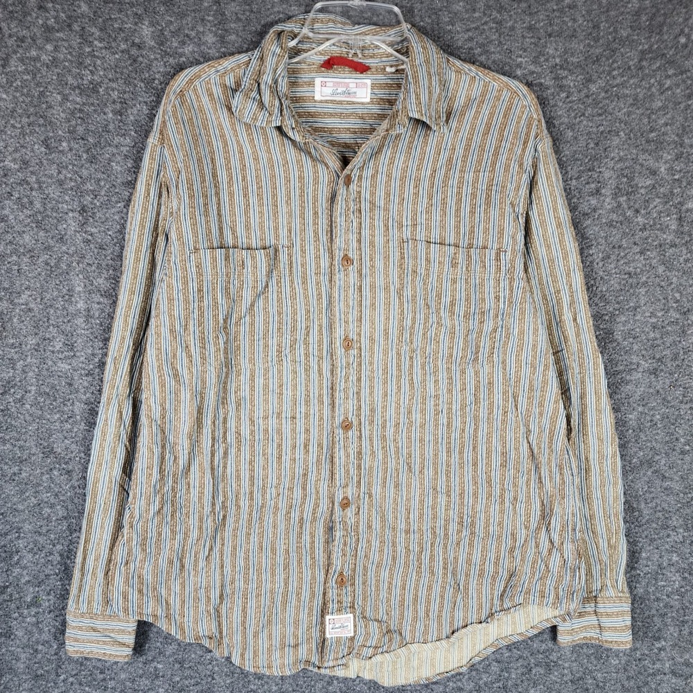 Levi Strauss Signature Shirt Mens L Striped Brown Blue Button Down EUC